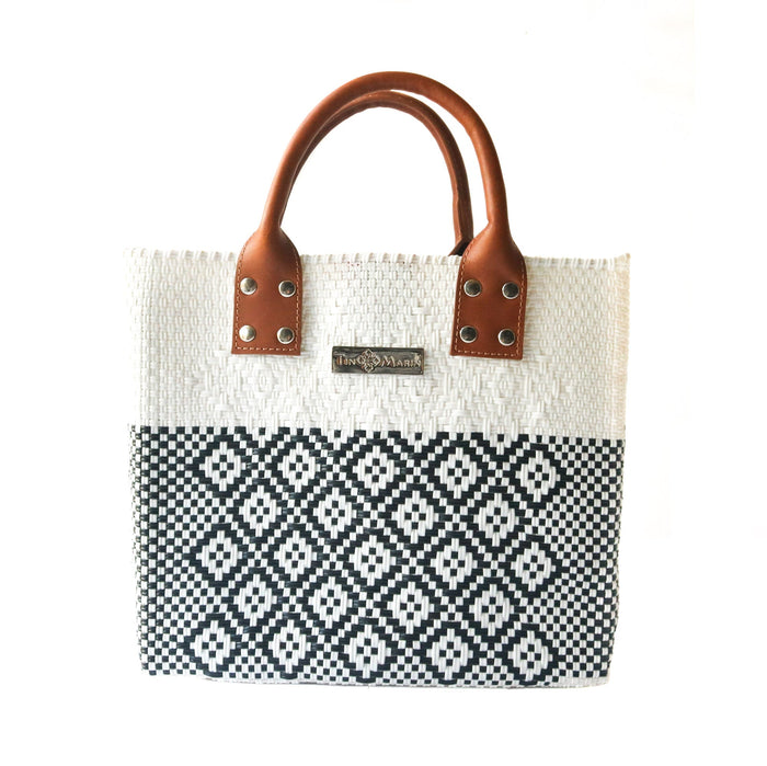Tin Marin White Large Woven Crossbody Bag - Tan Leather - Olita Gifts & Goods