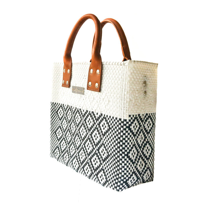 Tin Marin White Large Woven Crossbody Bag - Tan Leather - Olita Gifts & Goods