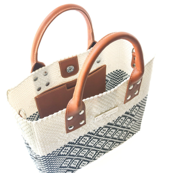Tin Marin White Large Woven Crossbody Bag - Tan Leather - Olita Gifts & Goods