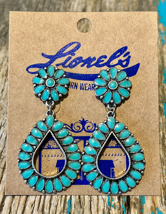 Turquoise Hollow Teardrop Statement Earrings