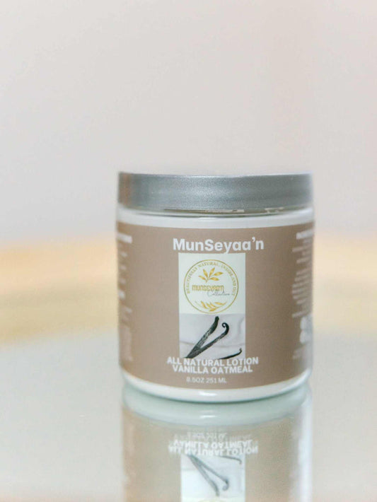 Bottle of Vanilla Oatmeal Lotion with natural ingredients for soothing and hydrating skin
