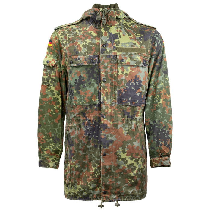 Vintage German Army Flecktarn Camo Parka – Hooded, 6-Pocket, 80/20 Cotton/Polyester