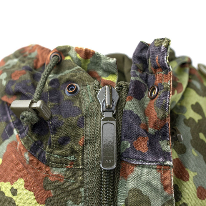 Vintage German Army Flecktarn Camo Parka – Hooded, 6-Pocket, 80/20 Cotton/Polyester