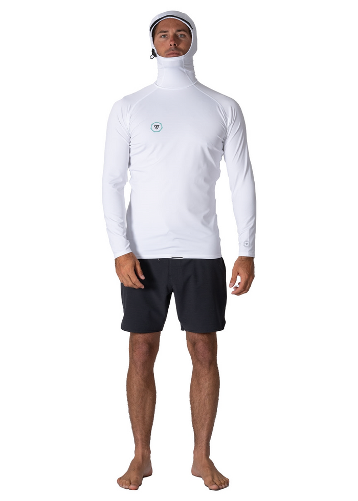 Vissla Warm Seas hooded long sleeve rashguard sand medium UPF protection.