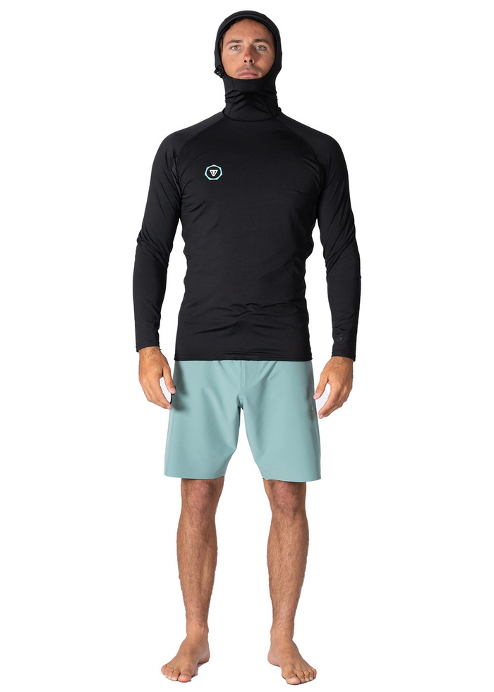 Vissla Warm Seas hooded long sleeve rashguard sand large recycled fabric.