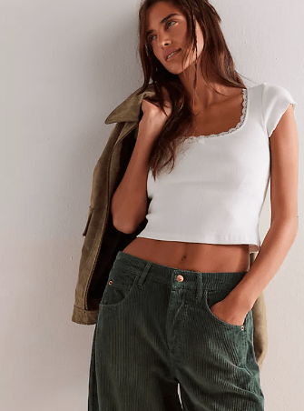 mid rise cord barrel jeans
