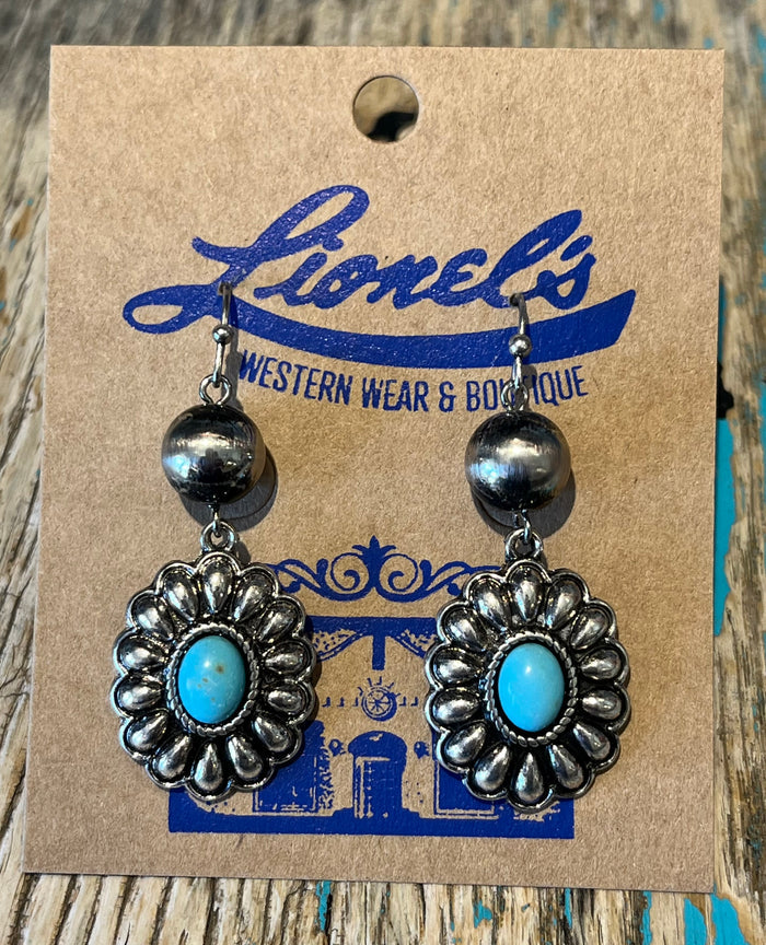 Western-Inspired Turquoise Look Concho Earrings