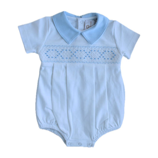 White/Blue Bubble Smocked Cotton