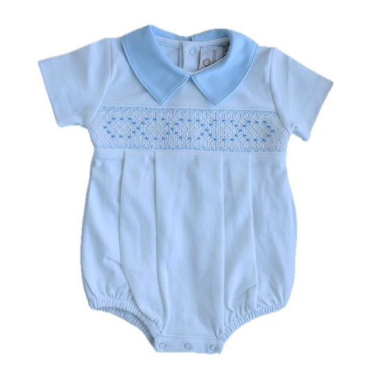 White/Blue Bubble Smocked Knit