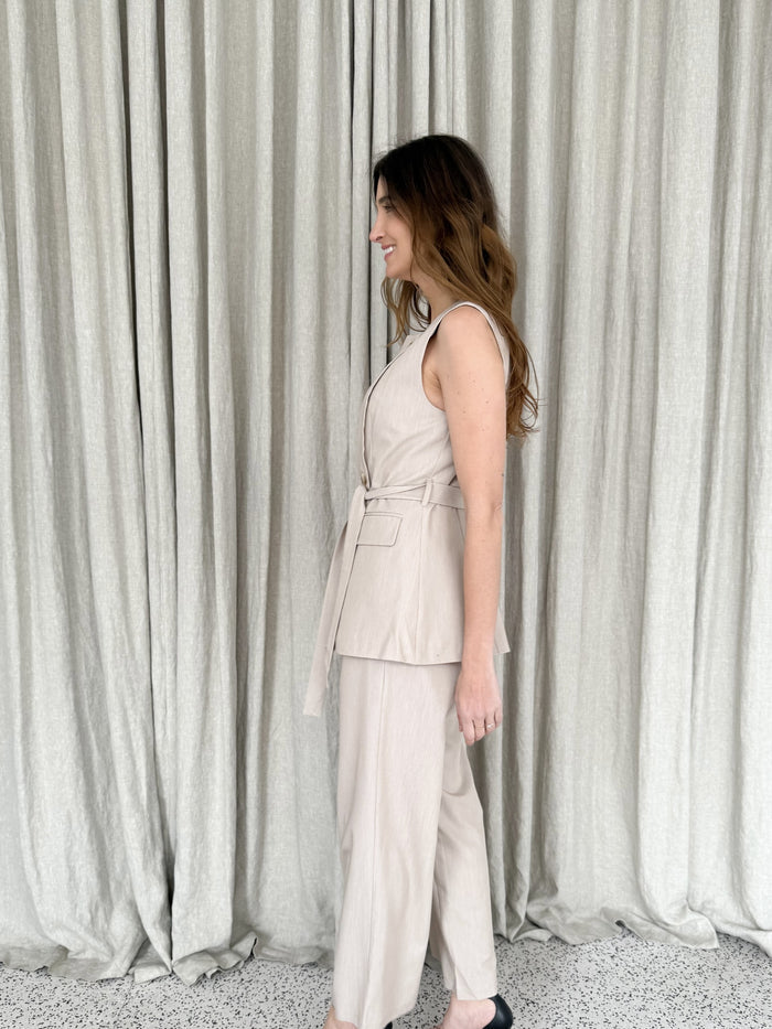 Wide Leg Dressy Trousers - Natural