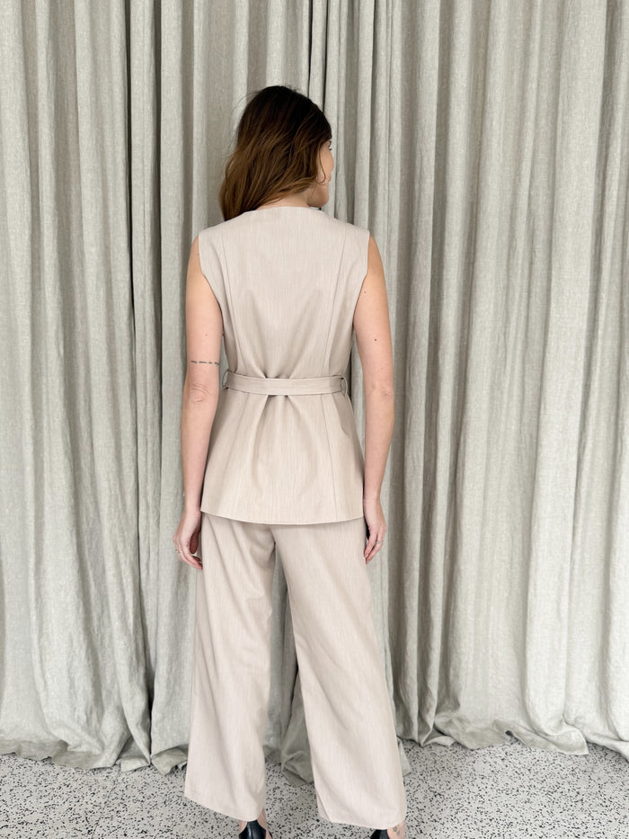 Wide Leg Dressy Trousers - Natural